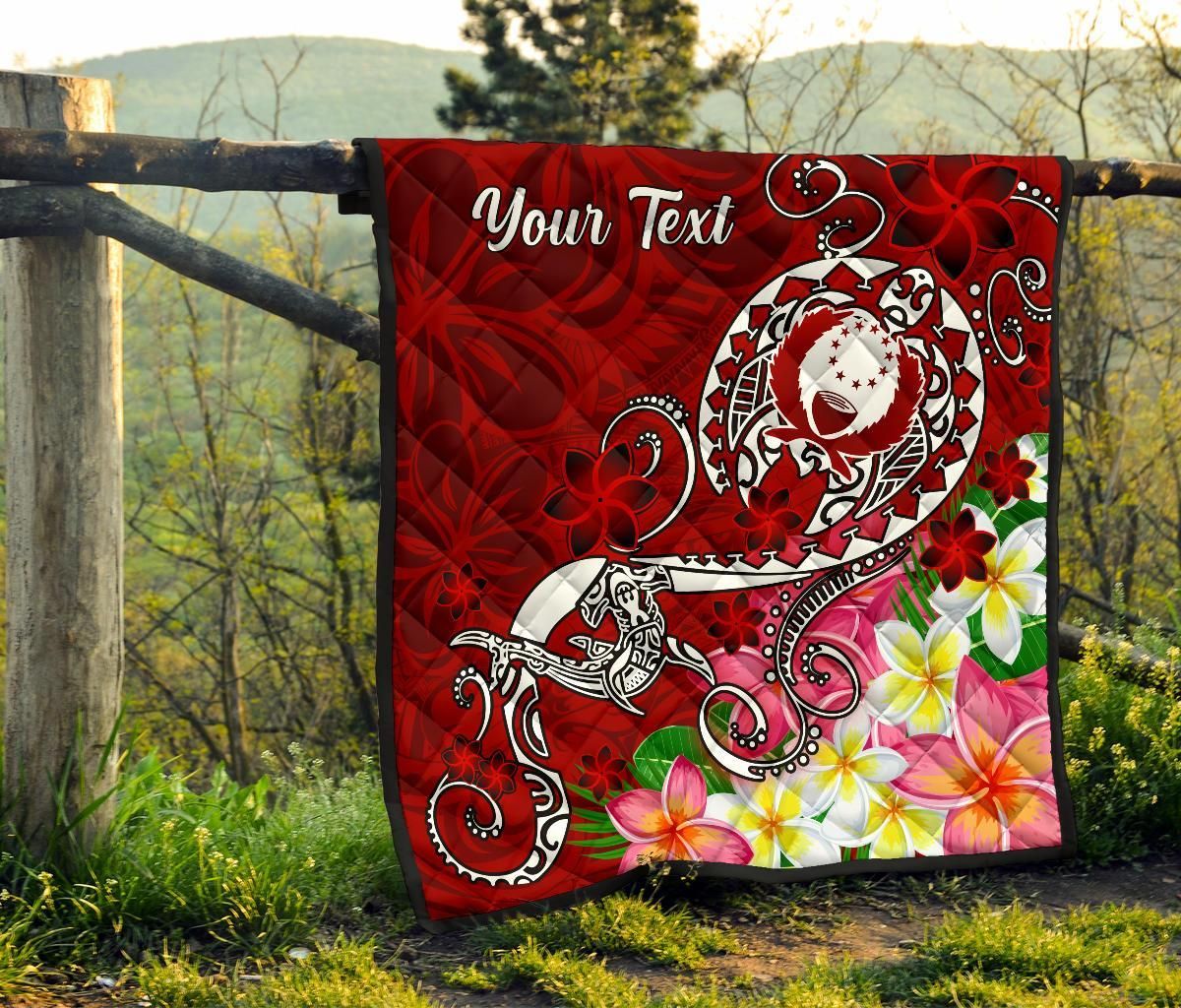 Pohnpei Custom Personalised Premium Quilt - Turtle Plumeria (Red)