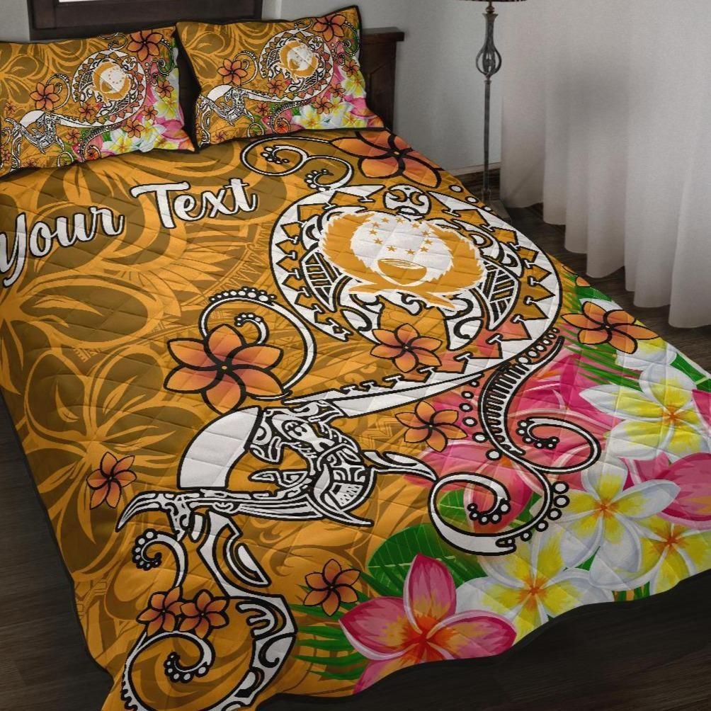 Pohnpei Custom Personalised Quilt Bed Set - Turtle Plumeria (Gold)
