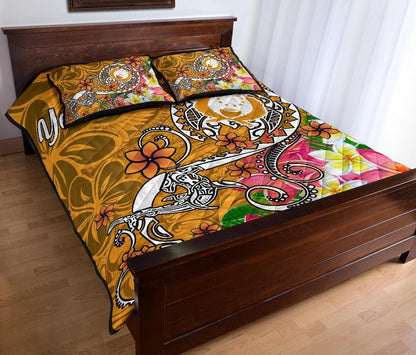 Pohnpei Custom Personalised Quilt Bed Set - Turtle Plumeria (Gold)