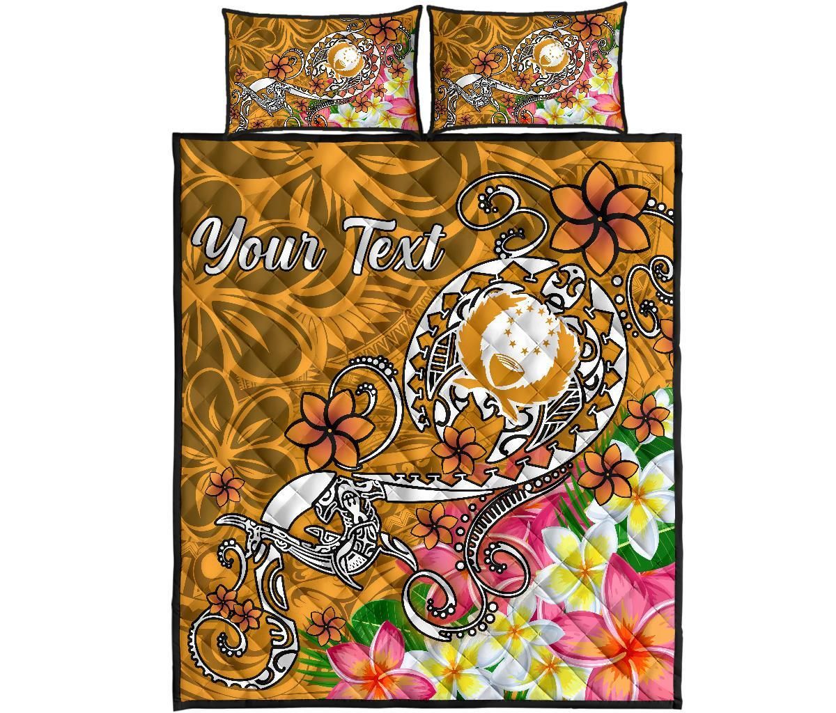 Pohnpei Custom Personalised Quilt Bed Set - Turtle Plumeria (Gold)