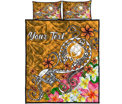 Pohnpei Custom Personalised Quilt Bed Set - Turtle Plumeria (Gold)