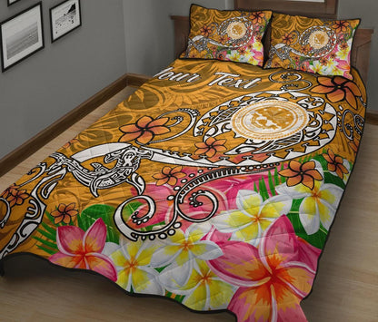 FSM Custom Personalised Quilt Bed Set - Turtle Plumeria (Gold)