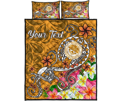FSM Custom Personalised Quilt Bed Set - Turtle Plumeria (Gold)