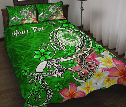 FSM Custom Personalised Quilt Bed Set - Turtle Plumeria (Green)