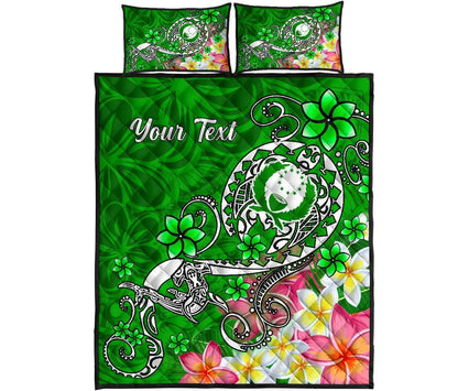 Pohnpei Custom Personalised Quilt Bed Set - Turtle Plumeria (Green)