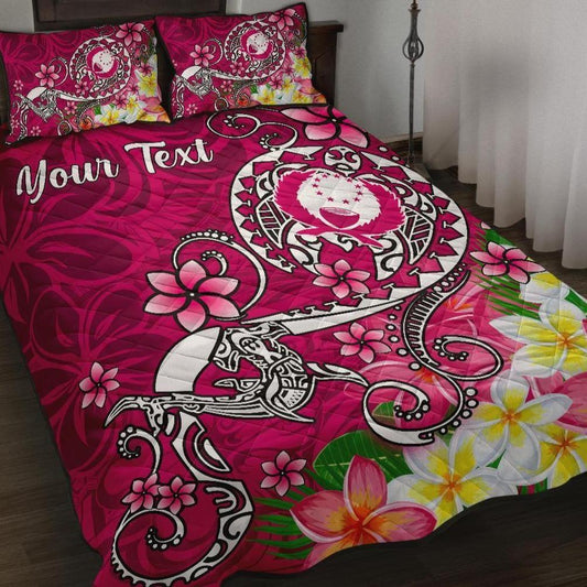 Pohnpei Custom Personalised Quilt Bed Set - Turtle Plumeria (Pink)