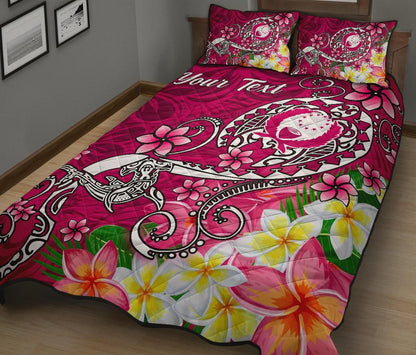 Pohnpei Custom Personalised Quilt Bed Set - Turtle Plumeria (Pink)