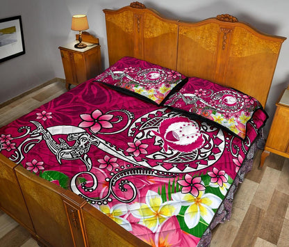 Pohnpei Custom Personalised Quilt Bed Set - Turtle Plumeria (Pink)