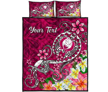 Pohnpei Custom Personalised Quilt Bed Set - Turtle Plumeria (Pink)