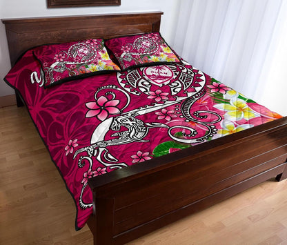 Guam Custom Personalised Quilt Bed Set - Turtle Plumeria (Pink)
