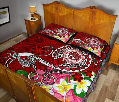 FSM Custom Personalised Quilt Bed Set - Turtle Plumeria (Red)