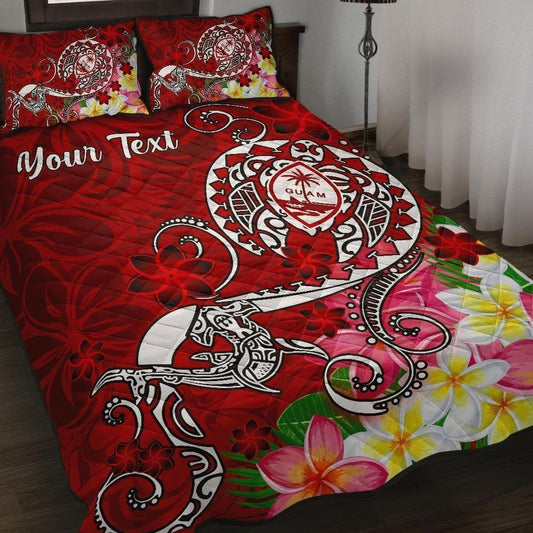 Guam Custom Personalised Quilt Bed Set - Turtle Plumeria (Red)