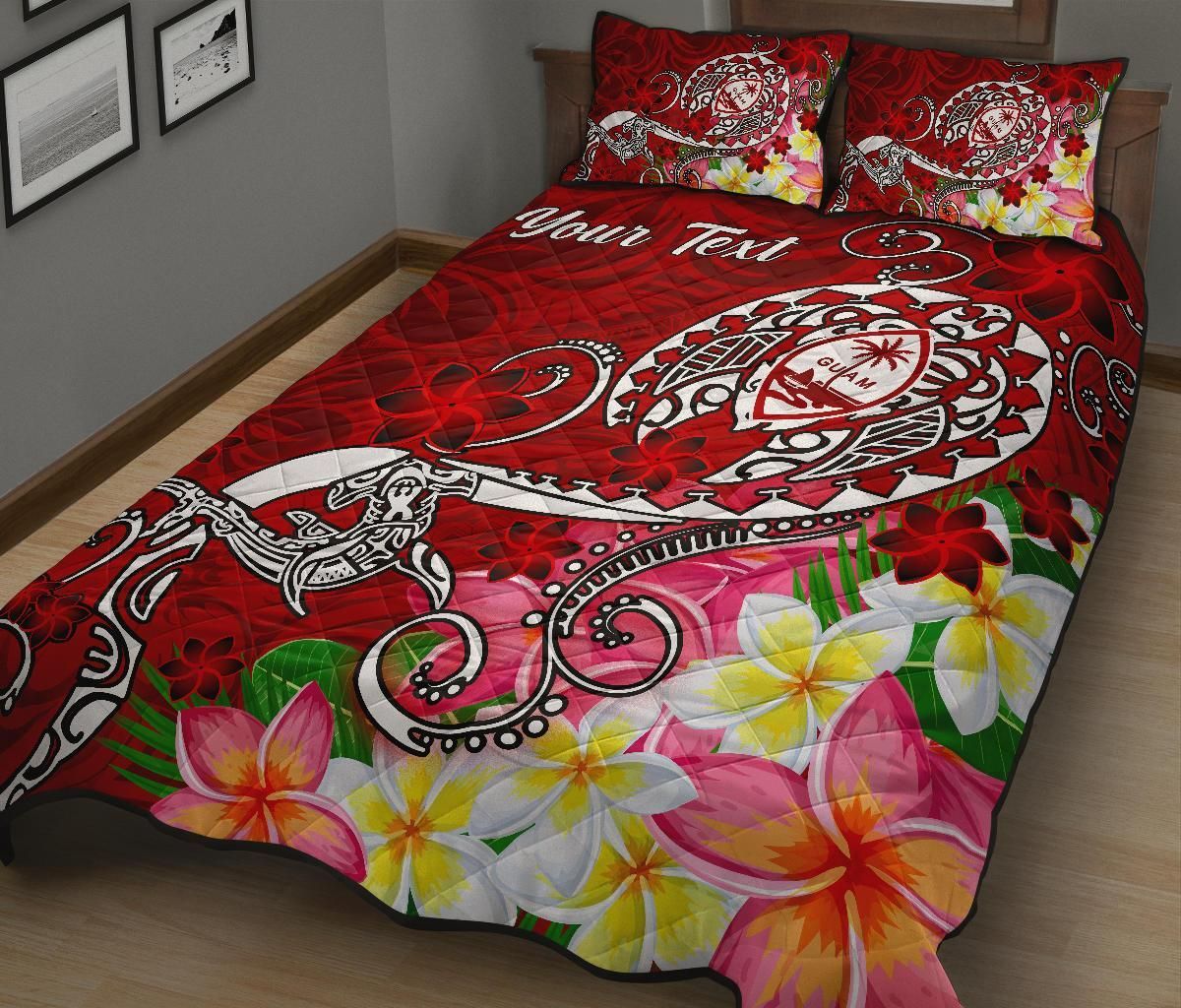 Guam Custom Personalised Quilt Bed Set - Turtle Plumeria (Red)