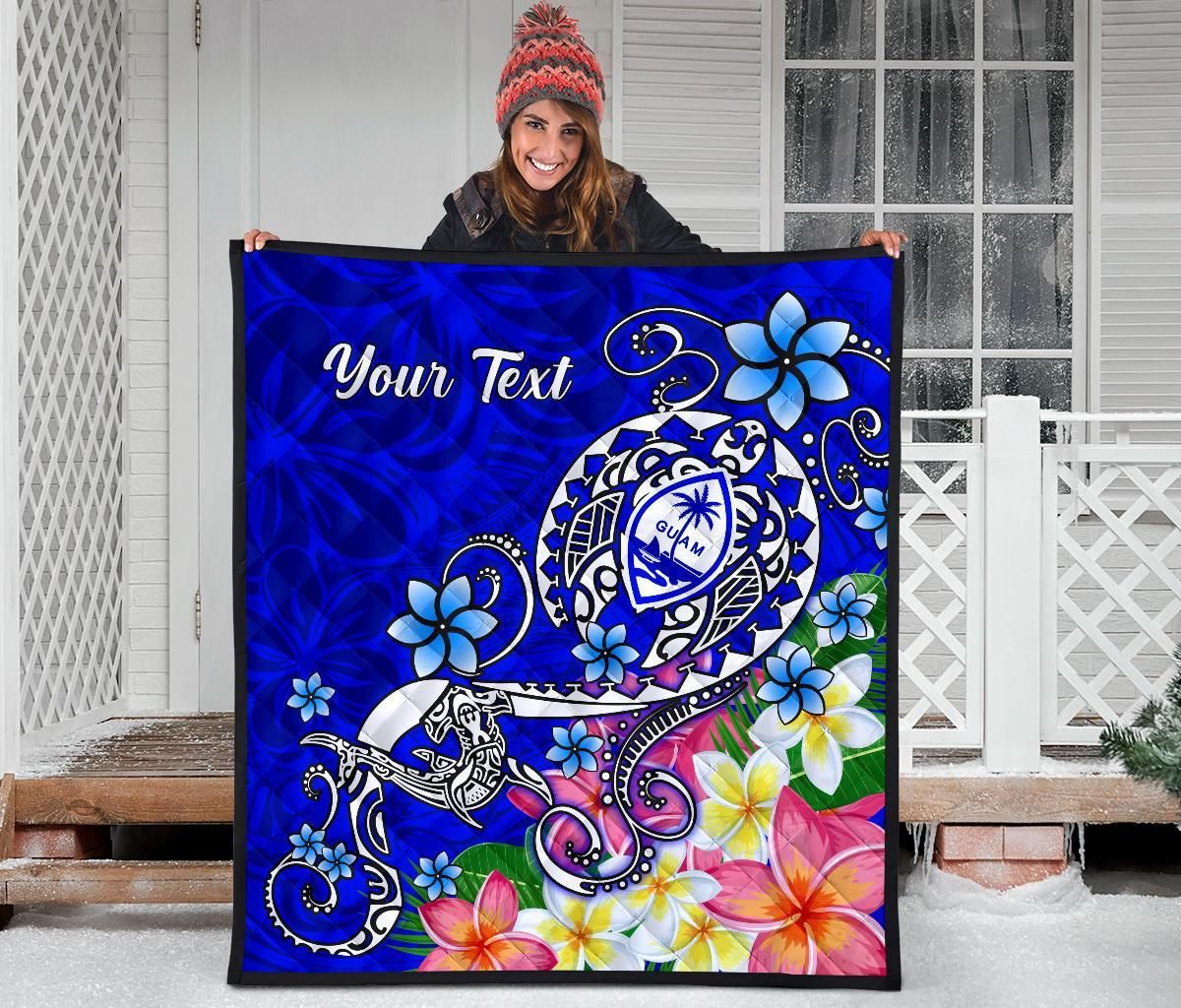 Guam Custom Personalised  Premium Quilt - Turtle Plumeria (Blue)