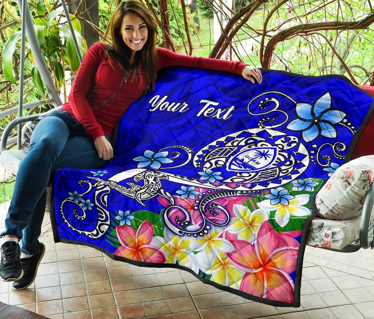 Guam Custom Personalised  Premium Quilt - Turtle Plumeria (Blue)