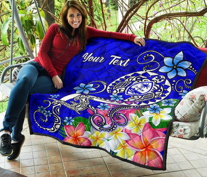 Guam Custom Personalised  Premium Quilt - Turtle Plumeria (Blue)