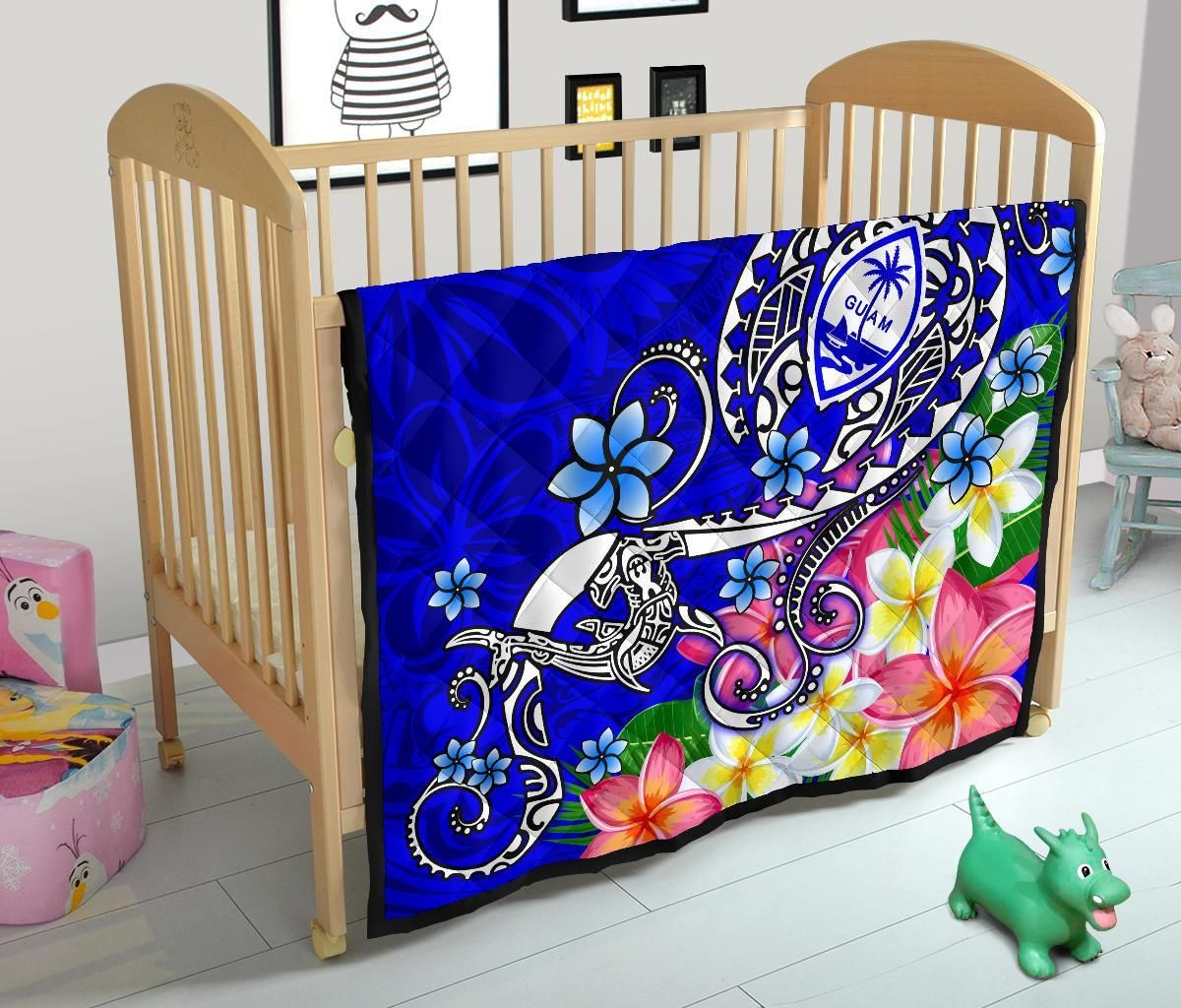 Guam Custom Personalised  Premium Quilt - Turtle Plumeria (Blue)