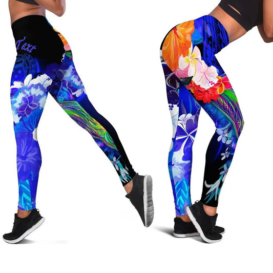[Custom Personalised] Samoa Legging - Humpback Whale with Tropical Flowers (Blue)