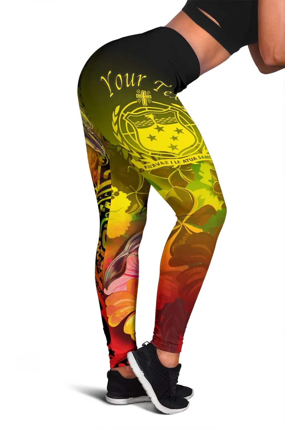 [Custom Personalised] Samoa Legging- Humpback Whale with Tropical Flowers (Yellow)