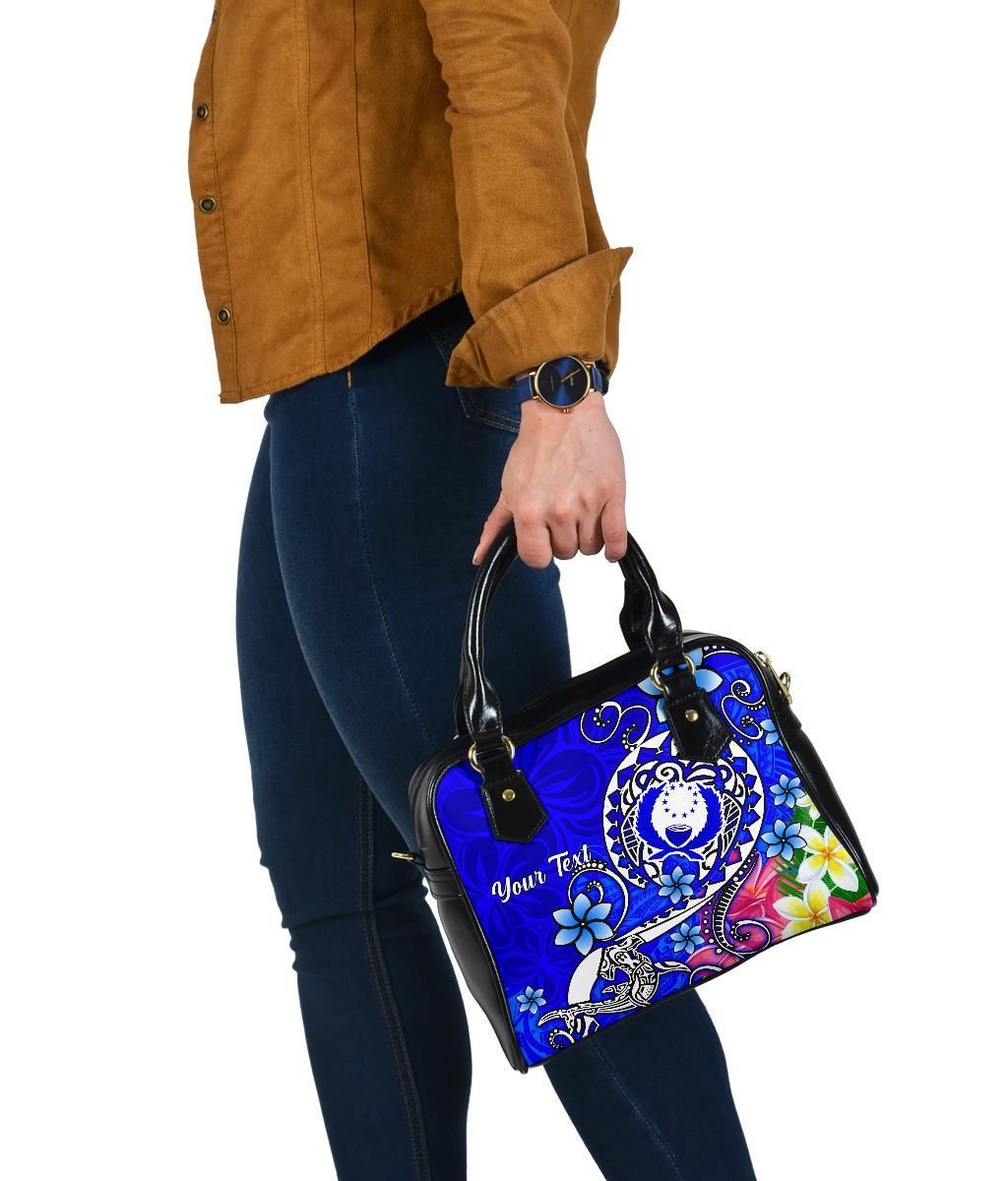 Pohnpei Custom Personalised Shoulder Handbag- Turtle Plumeria (Blue)