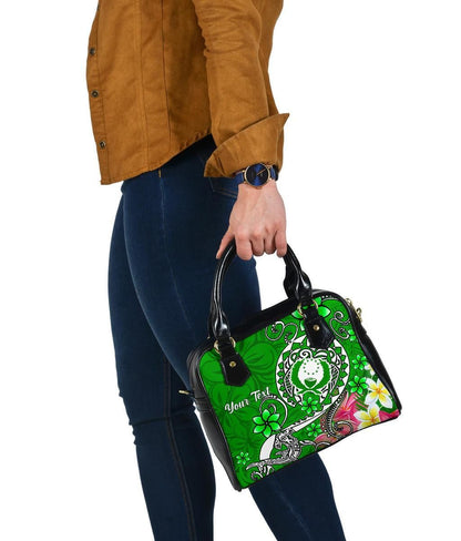 Pohnpei Custom Personalised Shoulder Handbag - Turtle Plumeria (Green)