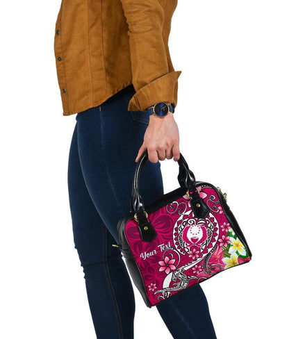 Pohnpei Custom Personalised Shoulder Handbag - Turtle Plumeria (Pink)