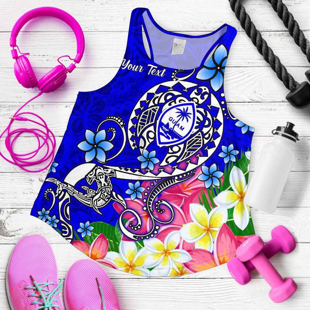 Guam Custom Personalised Women Racerback Tank - Turtle Plumeria (Blue)