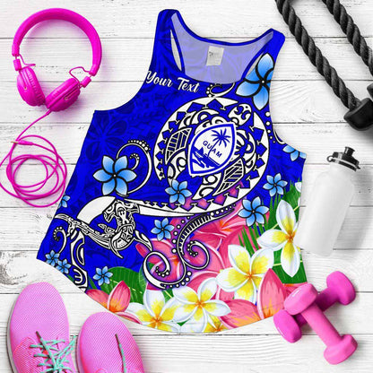 Guam Custom Personalised Women Racerback Tank - Turtle Plumeria (Blue)