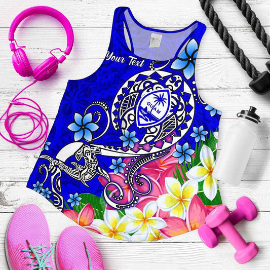 Guam Custom Personalised Women Racerback Tank - Turtle Plumeria (Blue)