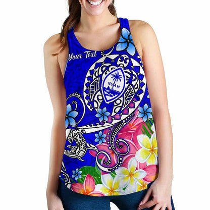 Guam Custom Personalised Women Racerback Tank - Turtle Plumeria (Blue)