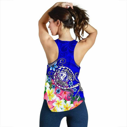 Guam Custom Personalised Women Racerback Tank - Turtle Plumeria (Blue)