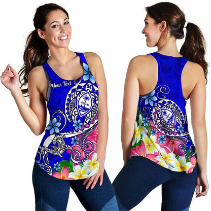 Guam Custom Personalised Women Racerback Tank - Turtle Plumeria (Blue)