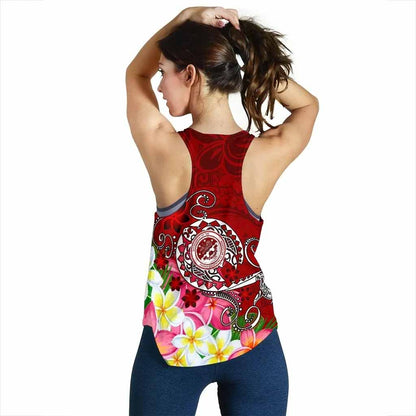 FSM Custom Personalised Women Racerback Tank - Turtle Plumeria (Red)