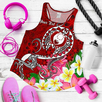 Pohnpei Custom Personalised Women Racerback Tank - Turtle Plumeria (Red)