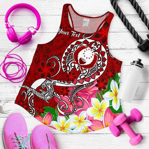 Pohnpei Custom Personalised Women Racerback Tank - Turtle Plumeria (Red)