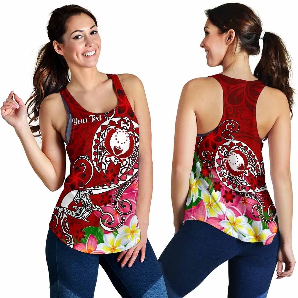 Pohnpei Custom Personalised Women Racerback Tank - Turtle Plumeria (Red)