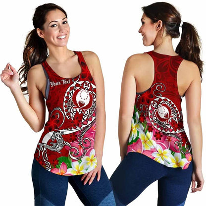 Pohnpei Custom Personalised Women Racerback Tank - Turtle Plumeria (Red)