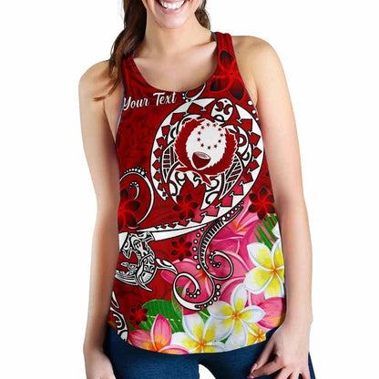Pohnpei Custom Personalised Women Racerback Tank - Turtle Plumeria (Red)