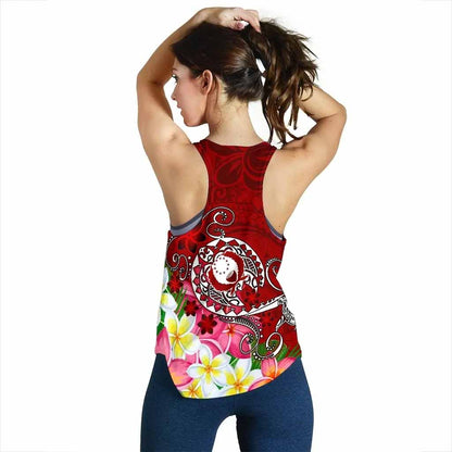 Pohnpei Custom Personalised Women Racerback Tank - Turtle Plumeria (Red)