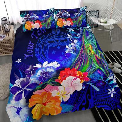 [Custom Personalised] Samoa Bedding Set - Humpback Whale With Tropical Flowers (Blue)