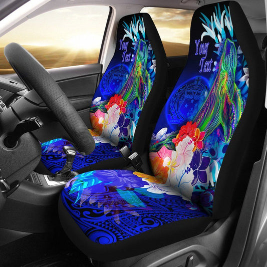 [Custom Personalised] Samoa Car Seat Covers - Humpback Whale with Tropical Flowers (Blue)