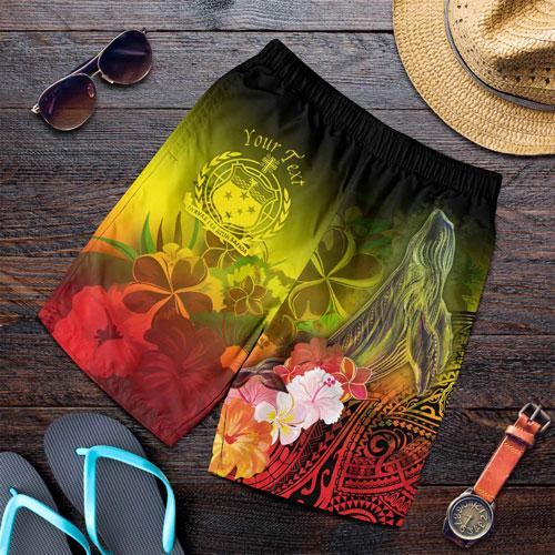 [Custom Personalised] Samoa Men Shorts- Humpback Whale with Tropical Flowers (Yellow)