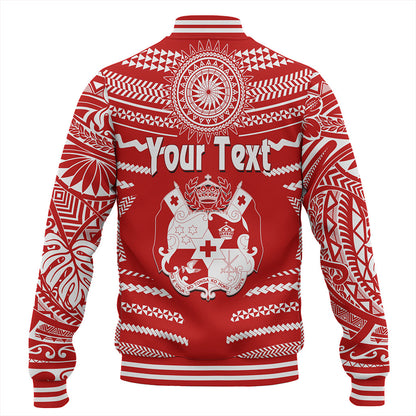 Tonga Baseball Jacket Custom Tribal Pattern Coat Of Arms