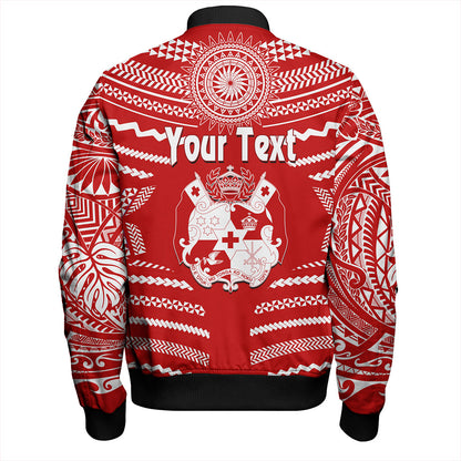 Tonga Bomber Jacket Custom Tribal Pattern Coat Of Arms
