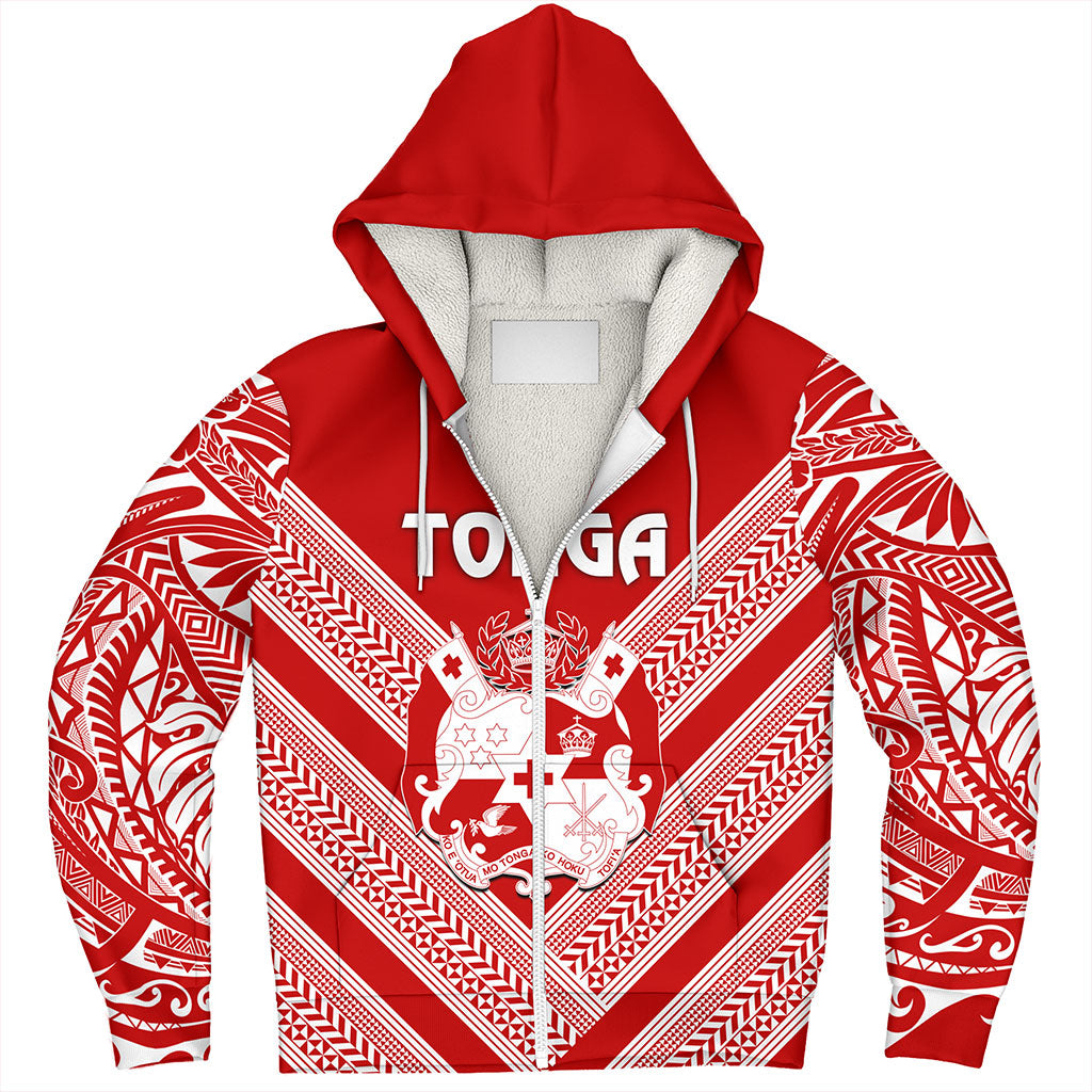 Tonga Sherpa Hoodie Custom Tribal Pattern Coat Of Arms