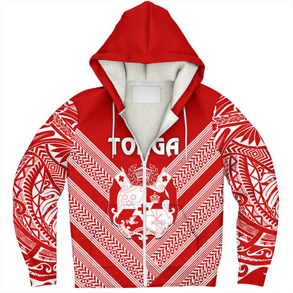 Tonga Sherpa Hoodie Custom Tribal Pattern Coat Of Arms