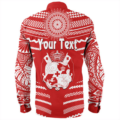 Tonga Long Sleeve Shirt Custom Tribal Pattern Coat Of Arms