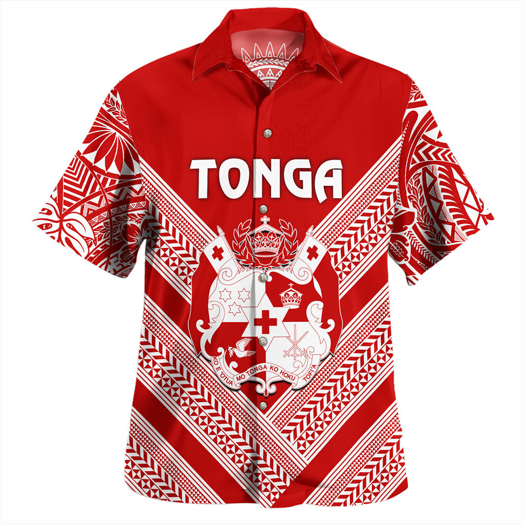 Tonga Hawaiian Shirt Custom Tribal Pattern Coat Of Arms