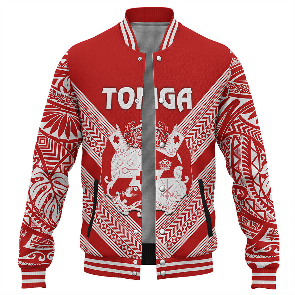 Tonga Baseball Jacket Custom Tribal Pattern Coat Of Arms