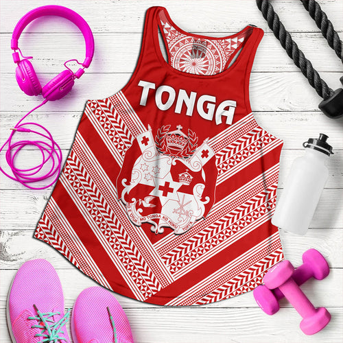 Tonga Women Tank Custom Tribal Pattern Coat Of Arms